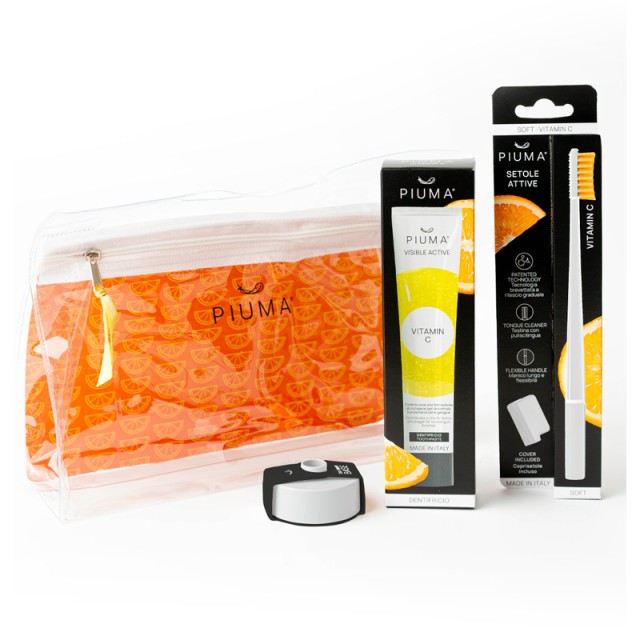 Piuma Set Vitamin C Pure White Σετ Οδοντόκρεμα & Οδοντόβουρτσα με Vitamin C & Βαση Οδοντόβουρτσας