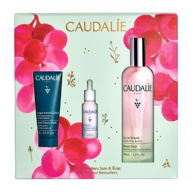 Caudalie Promo Prep & Glow Beauty Elixir 100ml & Instant Detox Mask 15ml & Vinoperfect Brightening Dark Spot Serum 10ml