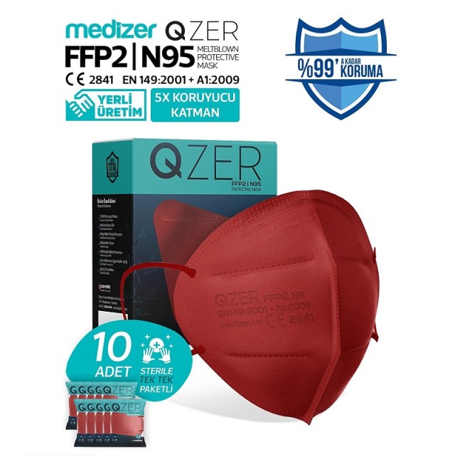 Qzer FFP2 Μάσκα Προστασίας Μπορντώ 1τμχ