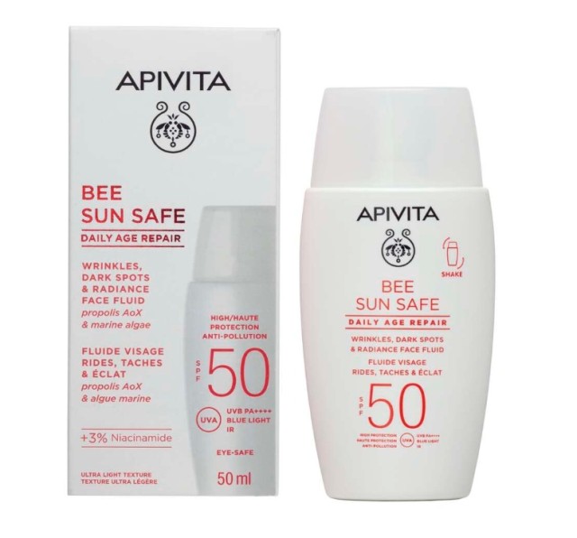 Apivita Bee Sun Safe Daily Age Repair Λεπτόρρευστη Κρέμα Προσώπου Dry Touch SPF50 Κατά των Πανάδων και των Ρυτίδων (50ml)