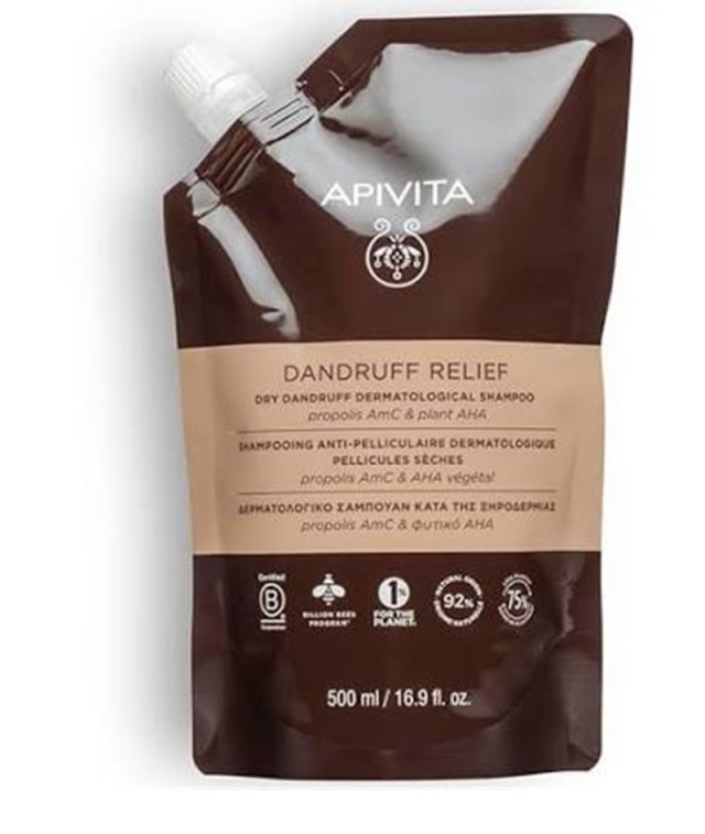 Apivita Dandruff Relief Dry Refill Shampoo Δερματολογικό Σαμπουάν κατά της Ξηροδερμίας Ανταλλακτικό 500 ml