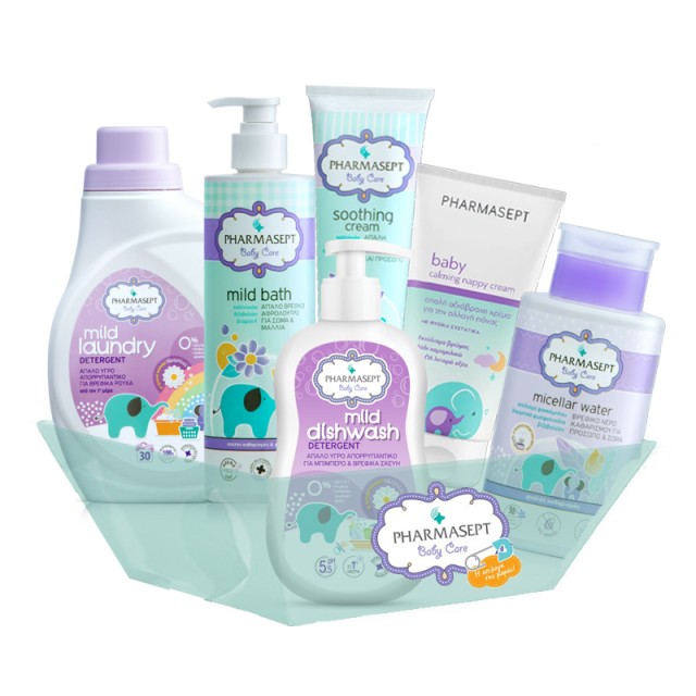 Pharmasept Πακέτο Βρεφικής Περιποίησης Mild Bath+Soothing Cream+Calming Nappy Cream+Laundry Detergent+Dishwash+Micellar Water