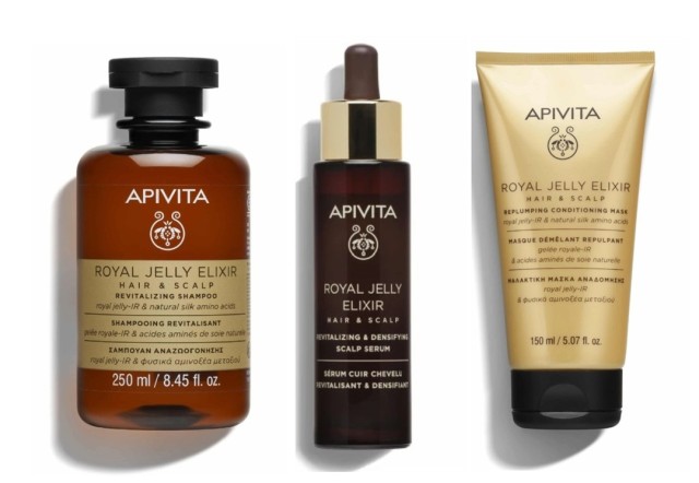 Apivita Πακέτο Ολικής Αναδόμησης Μαλλιών με Βασιλικό Πολτό και Αμινοξέα Μεταξιού Σαμπουάν+Serum+Mask 3 τεμ
