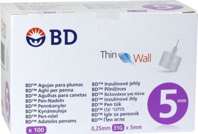 BD Micro-Fine + 5mm Αποστειρωμένες βελόνες ινσουλίνης 31G 0,25 x 5mm