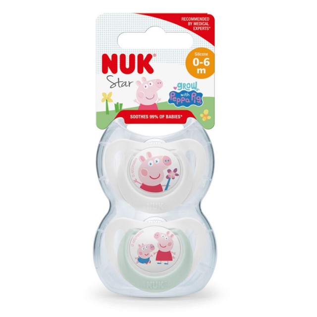 Nuk Star Peppa Pig Πιπίλες Σιλικόνης 0-6m με Θήκη 2τμχ