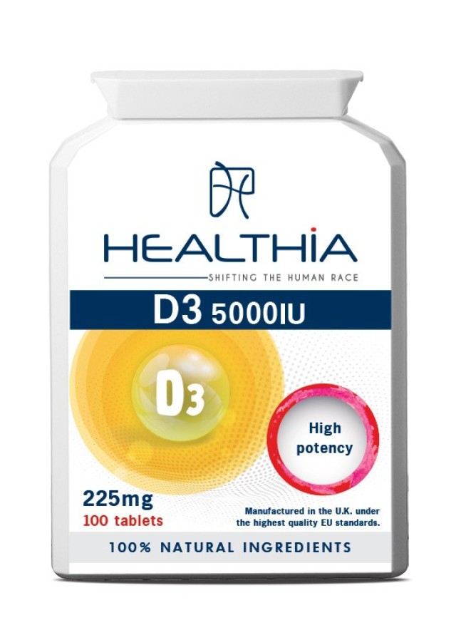 Healthia Vitamin D3 5000IU Συμπλήρωμα Διατροφής με Βιταμίνη D3 100tabs