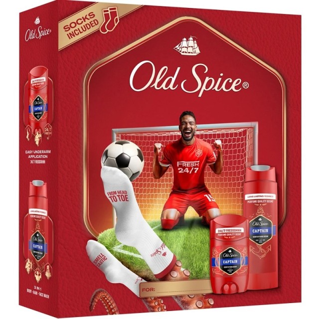 Old Spice Gift Set Captain Shower Gel + Shampoo 250ml & Deodorant Stick 50ml & Football Socks 1 Ζευγάρι