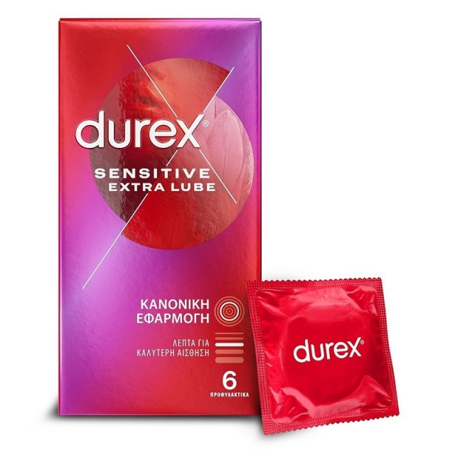 Durex Sensitive Extra Lube Condoms Λεπτά Προφυλακτικά με Επιπλέον Λιπαντικό για Καλύτερη Αίσθηση 6 Τεμάχια