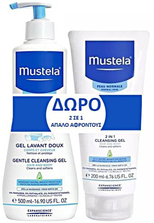 Mustela Gentle Cleansing Gel Αφροντούς για Σώμα και Μαλλιά 500ml & Δώρο Cleansing Gel 200ml