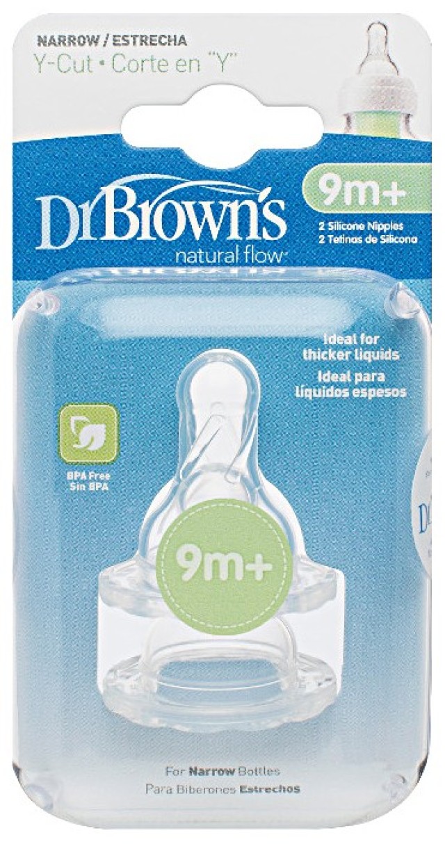 Dr. Browns Options Y - CUT Θηλές Σιλικόνης 9m+ για Μπιμπερό με Στενό Λαιμό 2τμχ