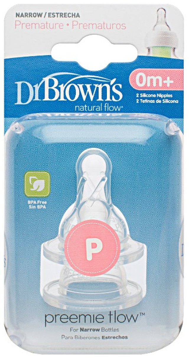 Dr. Browns Preemie Flow Θηλές Σιλικόνης για Στενό Μπουκάλι Κατάλληλες για Πρόωρα Βρέφη 2τμχ