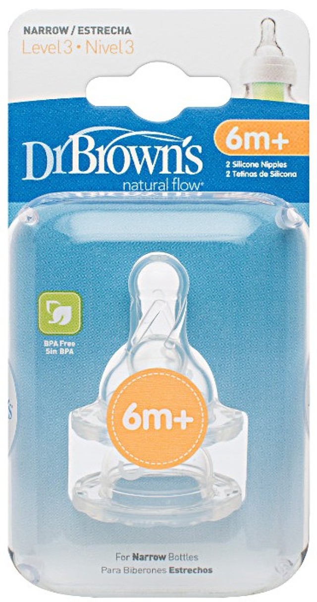 Dr. Browns Options Θηλές Σιλικόνης 6m+ για Μπιμπερό με Στενό Λαιμό 2τμχ