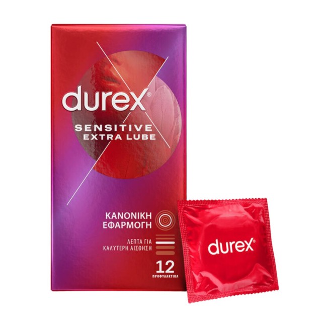 Durex Sensitive Extra Lube Condoms Λεπτά Προφυλακτικά με Επιπλέον Λιπαντικό για Καλύτερη Αίσθηση 12 Τεμάχια