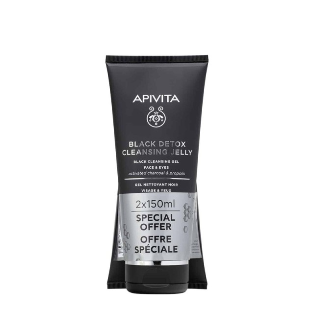 Apivita Promo Cleansing Black Detox Cleansing Jelly Μαύρο Gel Καθαρισμού Ενεργού Άνθρακας & Προπόλης για Πρόσωπο & Μάτια 2*150ml