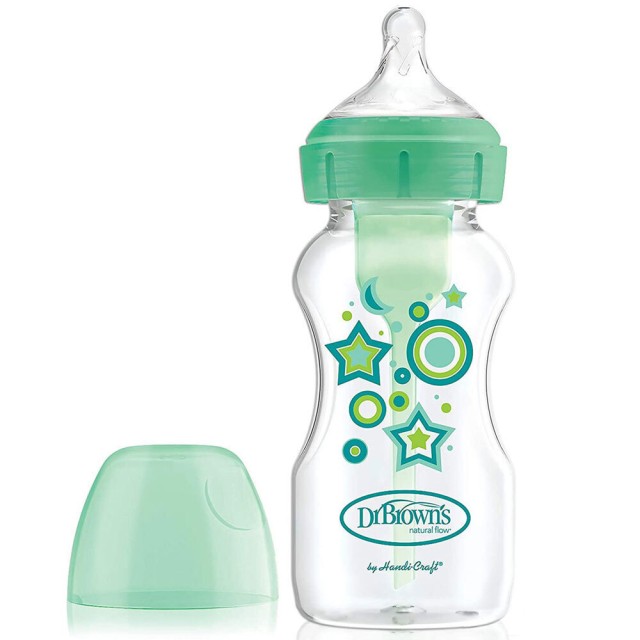 Dr. Browns Options+ Anti-colic Πλαστικό Μπιμπερό με Φαρδύ Λαιμό Κατά των Κολικών 270ml για 0+ μηνών - Πράσινο
