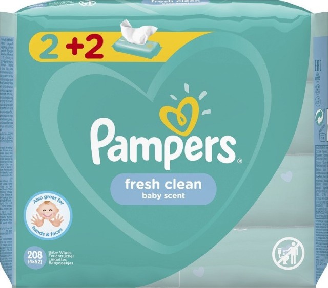 Pampers Fresh Μωρομάντηλα 208τεμ (4x52τεμ) 2+2 ΔΩΡΟ