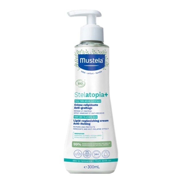 Mustela Stelatopia+ Lipid Replenishing Cream Κρέμα Αναπλήρωσης Λιπιδίων Κατά του Κνησμού για Πρόσωπο & Σώμα 300ml