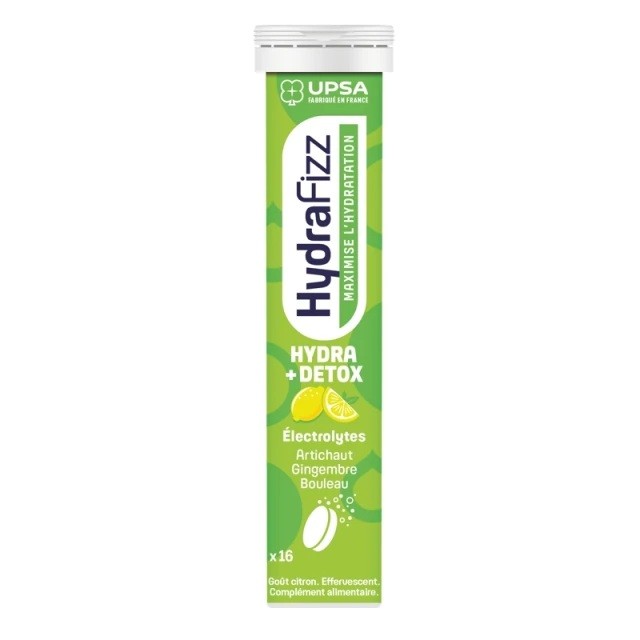 Upsa Hyrdrafizz Hydra + Detox Ηλεκτρολύτες με Αγκινάρα, Ginger και Σημύδα με Γεύση Λεμόνι 16 αναβράζοντα δισκία