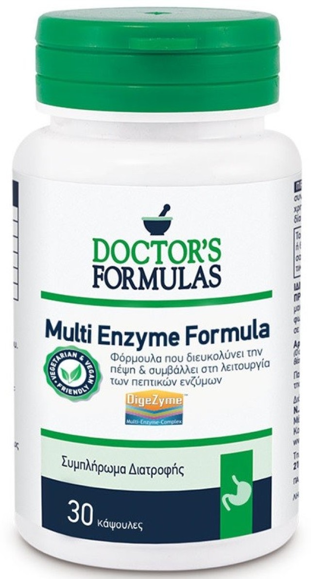 Doctors Formula Multi Enzyme Formula Φόρμουλα για την Διευκόλυνση της Πέψης & την Καλή Λειτουργία των Πεπτικών Ενζύμων 30caps