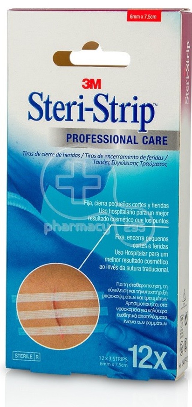 3M Steri Strip Αυτοκόλλητες Ταινίες Συγκράτησης Δέρματος 0.6cm x 7.5 cm 12τμχ