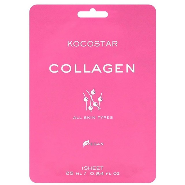 Kocostar Collagen Sheet Mask Εμποτισμένη Μάσκα Προσώπου με Φυτικό Κολλαγόνο Για Αναζωογόνηση 1τμχ