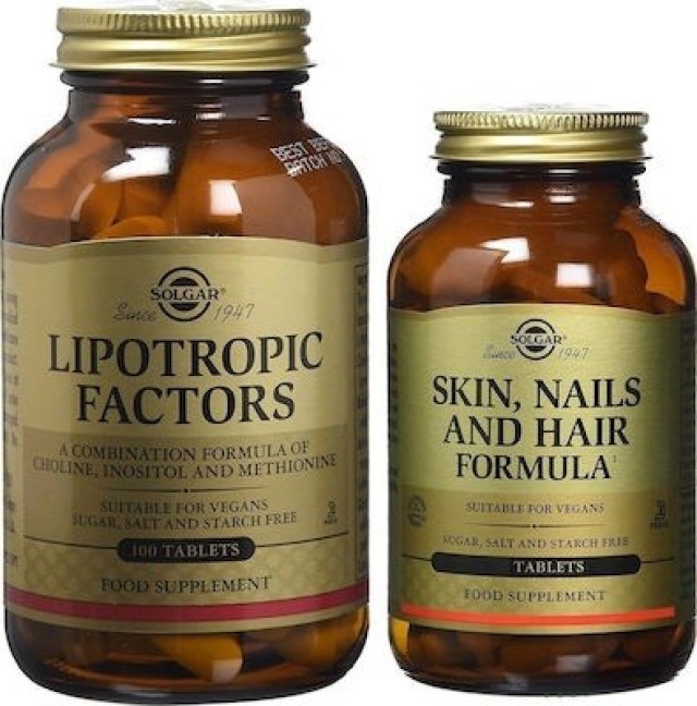 Solgar Lipotropic Factors Συμπλήρωμα Διατροφής για Διάσπαση Λίπους 100tabs & Δώρο Skins, Nails, and Hair Formula 14tabs