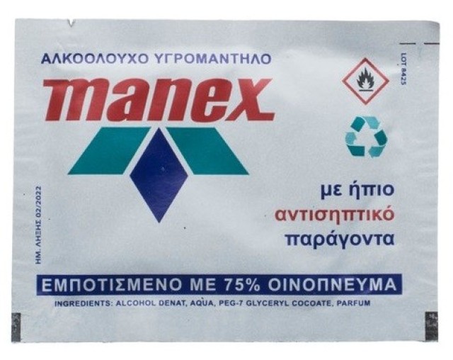 Manex Αντισηπτικό Μαντηλάκι με 75% Οινόπνευμα 1 τεμ.