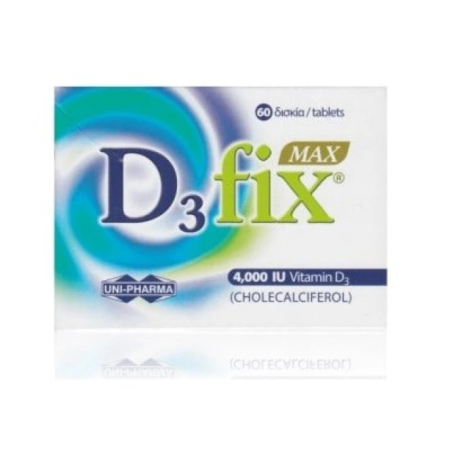 Uni-Pharma D3 Fix MAX 4000iu Συμπλήρωμα Διατροφής με Βιταμίνη D3 60Tabs ...