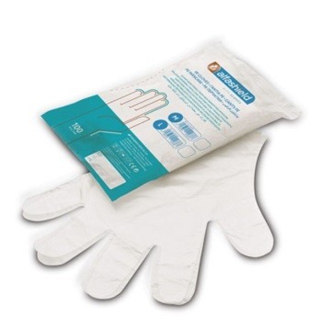 Alfashield Alfa Gloves Γάντια Από Πολυαιθυλένιο Υψηλής Πυκνότητας Μέγεθος Large 100 Τεμάχια