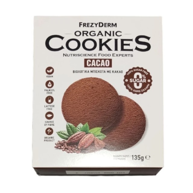 Frezyderm Organic Cookies Cacao Βιολογικά Μπισκότα με Κακάο Χωρίς Ζάχαρη 135g