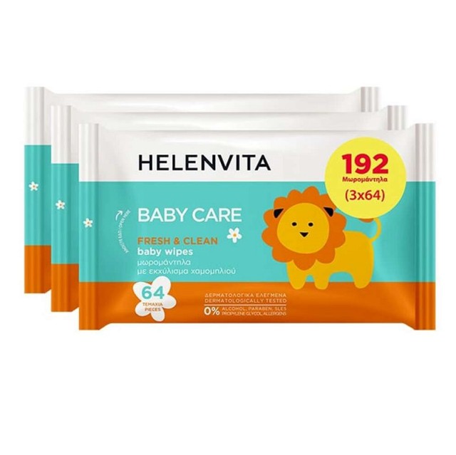 Helenvita Μωρομάντηλα με Χαμομήλι χωρίς Οινόπνευμα & Parabens 3x64τμχ