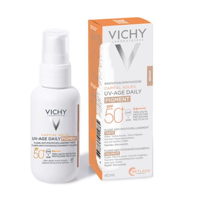 Vichy Capital Soleil UV-Age Daily Pigment Medium spf50+ Λεπτόρευστο Αντηλιακό Κατά της Φωτογήρανσης με Χρώμα Medium 40ml