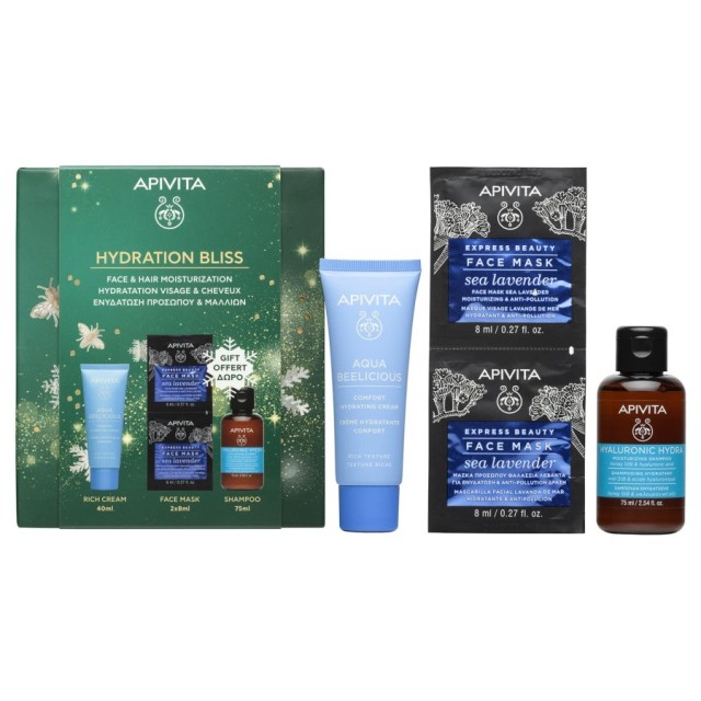 Apivita Promo Hydration Bliss με Aqua Beelicious Κρέμα Ενυδάτωσης Πλούσιας Υφής 40ml & ΔΩΡΟ Μάσκα Προσώπου Θαλάσσια Λεβάντα 2x8ml & Hyaluronic Hydra Σαμπουάν Ενυδάτωσης 75ml