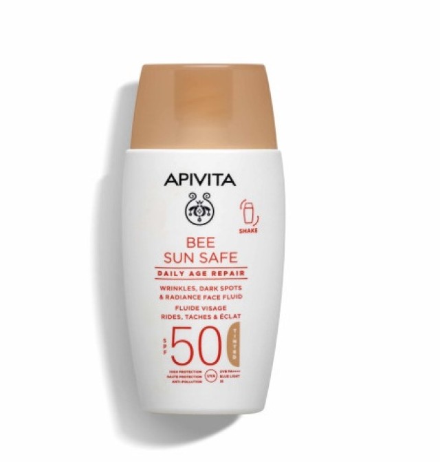 Apivita Bee Sun Safe Daily Age Repair Tinted Λεπτόρρευστη Κρέμα Προσώπου Dry Touch με Χρώμα SPF50 Κατά των Πανάδων και των Ρυτίδων 50ml
