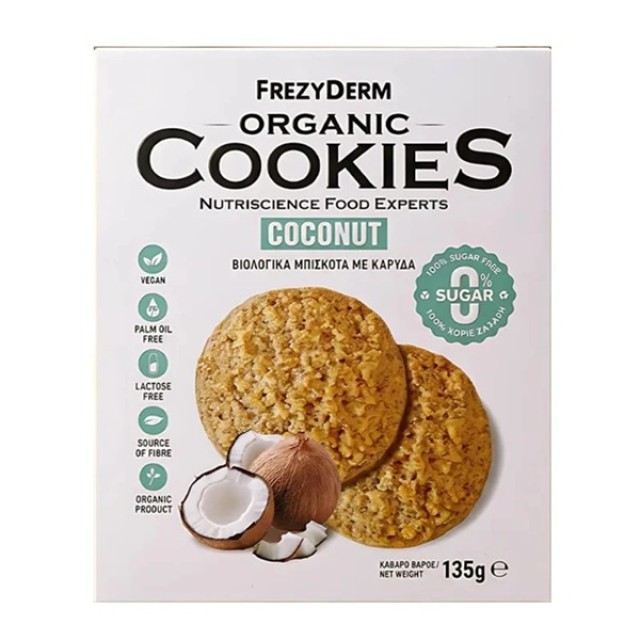 Frezyderm Organic Cookies Coconut Βιολογικά Μπισκότα με Καρύδα Χωρίς Ζάχαρη 135g