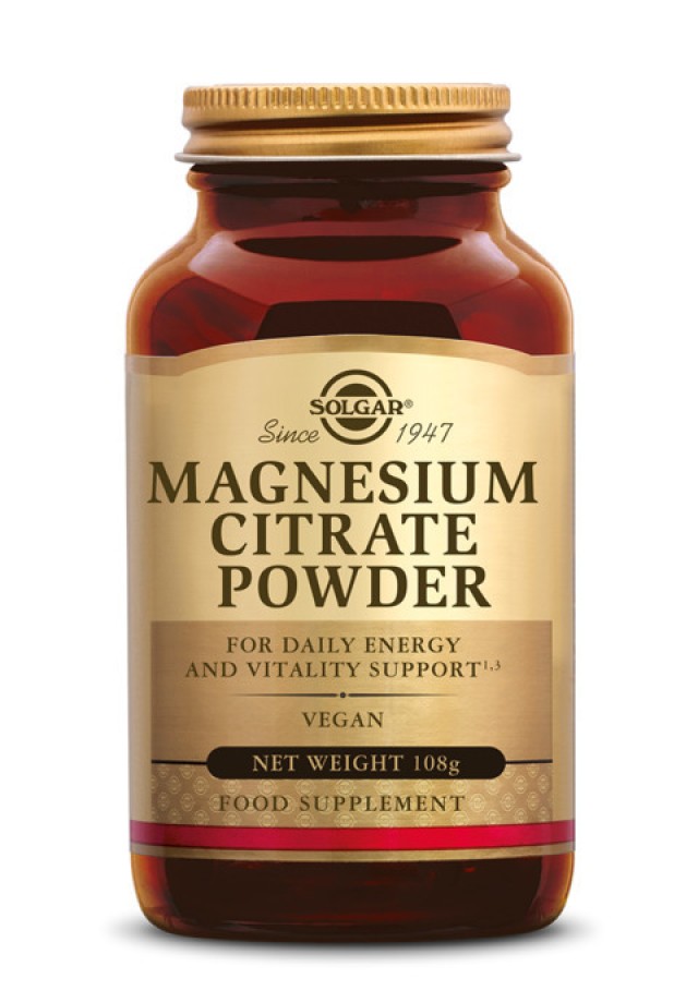 Solgar Magnesium Citrate Powder Συμπλήρωμα Διατροφής Mε Κιτρικό Μαγνήσιο Σε Σκόνη 108gr
