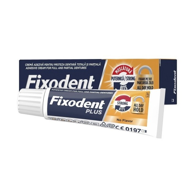 Fixodent Plus Strong Bite Στερεωτική Κρέμα για Τεχνητές Οδοντοστοιχίες Χωρίς Γεύση 40gr