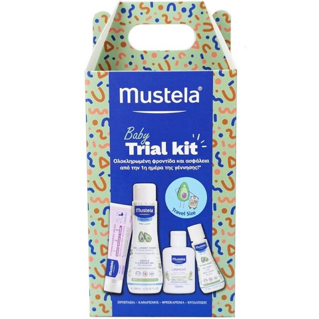 Mustela Promo Baby Trial Kit Travel Size με Barrier Cream 50ml & Gentle Cleansing Gel 200ml & Hydra Bebe Body Lotion 50ml & & Liniment Diaper Change Cleanser 50ml