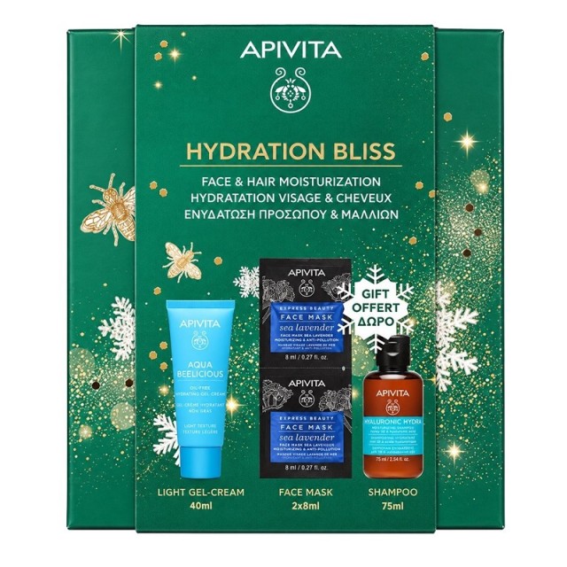 Apivita Promo Hydration Bliss με Aqua Beelicious Κρέμα Ενυδάτωσης Ελαφριάς Υφής 40ml & ΔΩΡΟ Μάσκα Προσώπου Θαλάσσια Λεβάντα 2x8ml & Hyaluronic Hydra Σαμπουάν Ενυδάτωσης 75ml