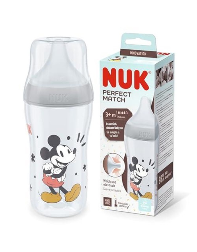 NUK Perfect Match Πλαστικό Μπιμπερό με Θηλή Σιλικόνης Κατά των Κολικών με Έλεγχο Θερμοκρασίας 3+ μηνών Disney Mickey Mouse 260ml