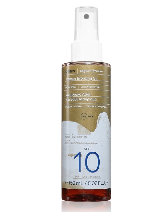 Korres Aegean Bronze SPF10 Αντηλιακό Λάδι για Βαθύ Μαύρισμα Πρόσωπο & Σώμα 150ml