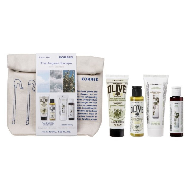 Korres The Aegean Escape Travel Essentials Σετ Περιποίησης με ShowerGel 40ml & Body Cream 40ml & Shampoo 40ml & Conditioner 40ml
