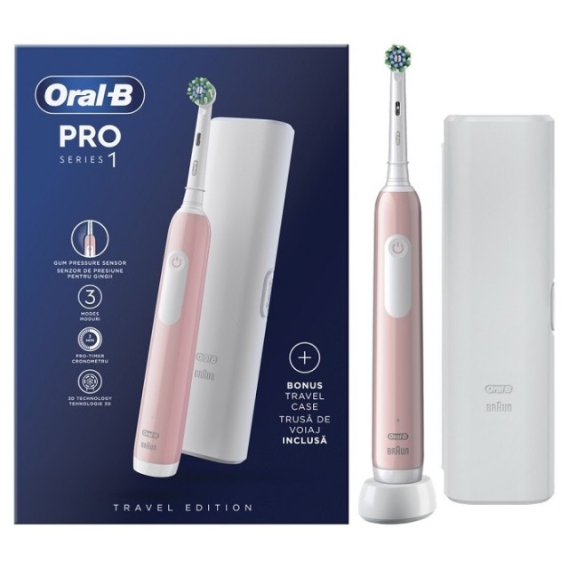 Oral B Pro Series 1 Ηλεκτρική Οδοντόβουρτσα Ροζ 1τμχ με Χρονομετρητή & Θήκη Ταξιδίου