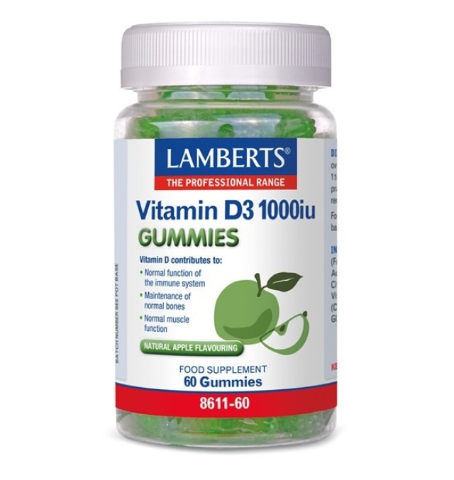 Lamberts Vitamin D3 1000iu Gummies Συμπλήρωμα Διατροφής Βιταμίνης D3 με Φυσική Γεύση Μήλου 60 ζελεδάκια