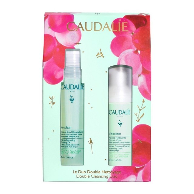 Caudalie Vinoclean Double Cleansing Duo Gift Set Make-up Removing Cleansing Oil-Καθαριστικό Λάδι 75ml & Instant Foaming Cleanser-Αφρός Καθαρισμού 50ml
