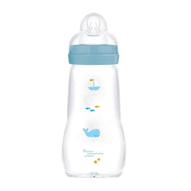 Mam Feel Good Γυάλινο Μπιμπερό για 2+ μηνών 260ml Μπλε