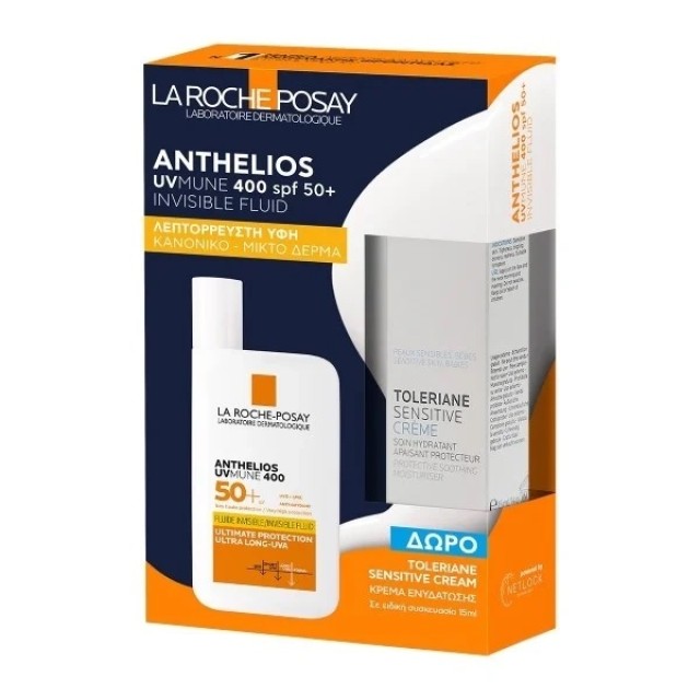 La Roche Posay Promo Anthelios UVMune 400 Invisible Fluid SPF50+ Λεπτόρρευστο Αντηλιακό Προσώπου & ΔΩΡΟ Toleriane Sensitive Cream 15ml