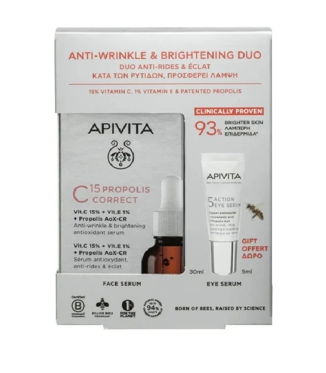 Apivita Bee Tech Concentrates Promo C15 Propolis Correct Αντιρυτιδικός και Αντιοξειδωτικός Ορός Λάμψης με Πρόπολη και Βιταμίνη E & C 30ml και δώρο 5 Action Eye Serum 5ml