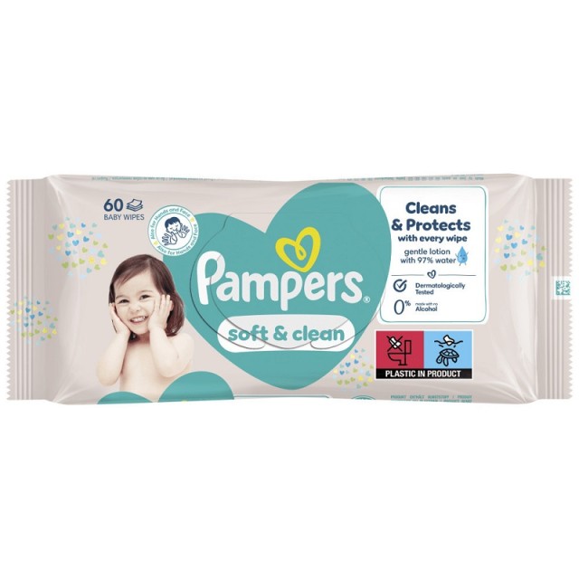 Pampers Soft & Clean Μωρομάντηλα χωρίς Οινόπνευμα 60τμχ