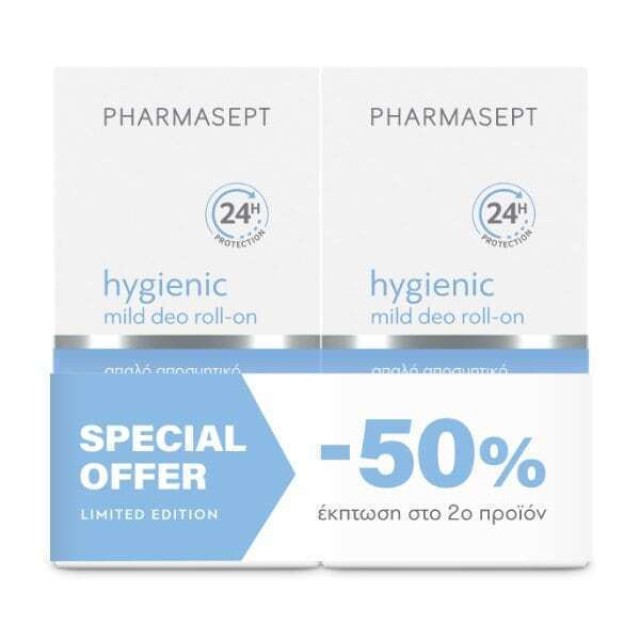 Pharmasept Promo Hygienic Roll-on Απαλό Αποσμητικό Για Ευαίσθητες Επιδερμίδες 2x50ml -50% Στο 2ο Προϊόν